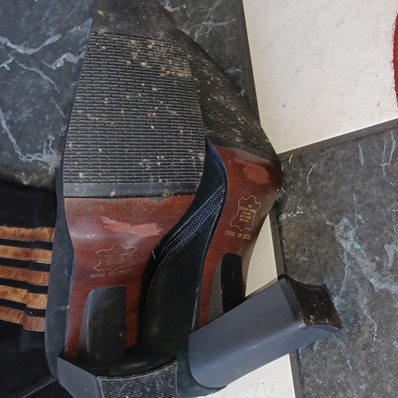 Carlos Falchi 8 Vintage 90s Suede Retro Stripe Supermodel Chic Knee High Boots - Picture 3 of 6